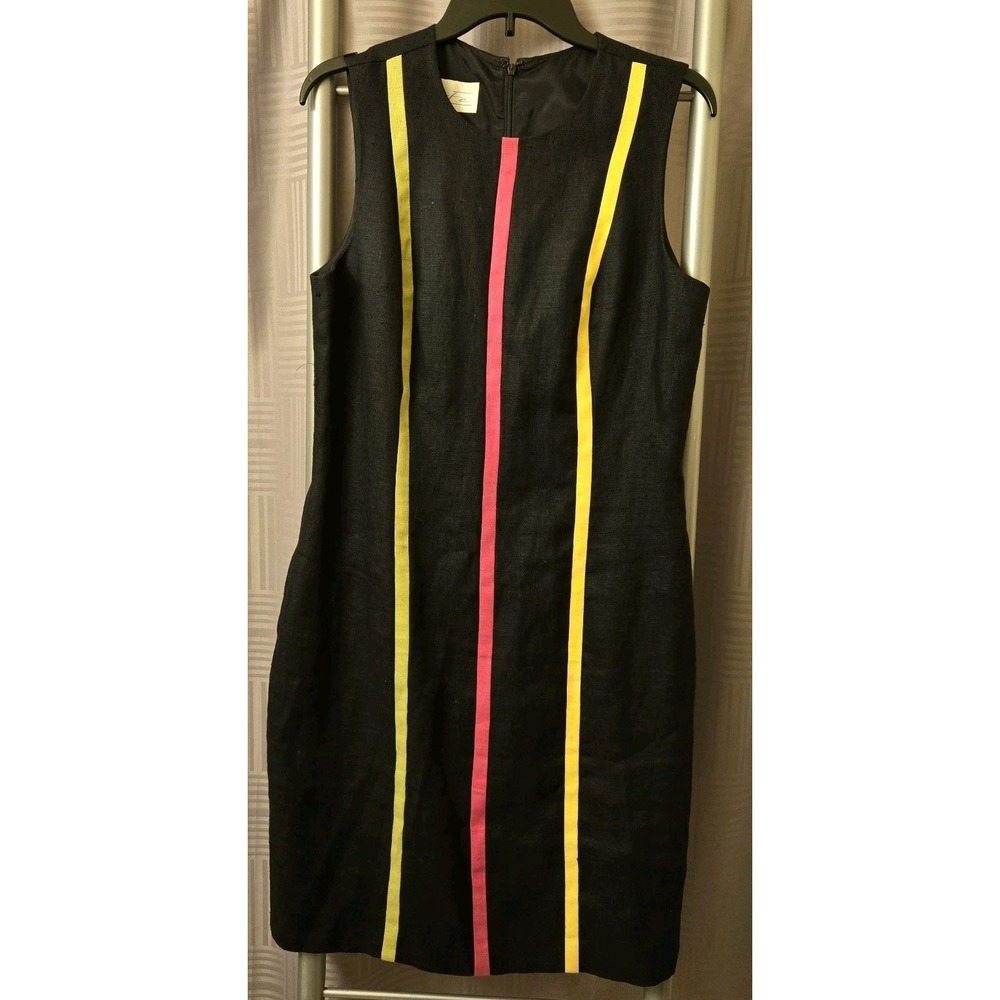 Vintage Santa Fe Sheath Dress Womens Size 10 Black Linen Career Office Lined